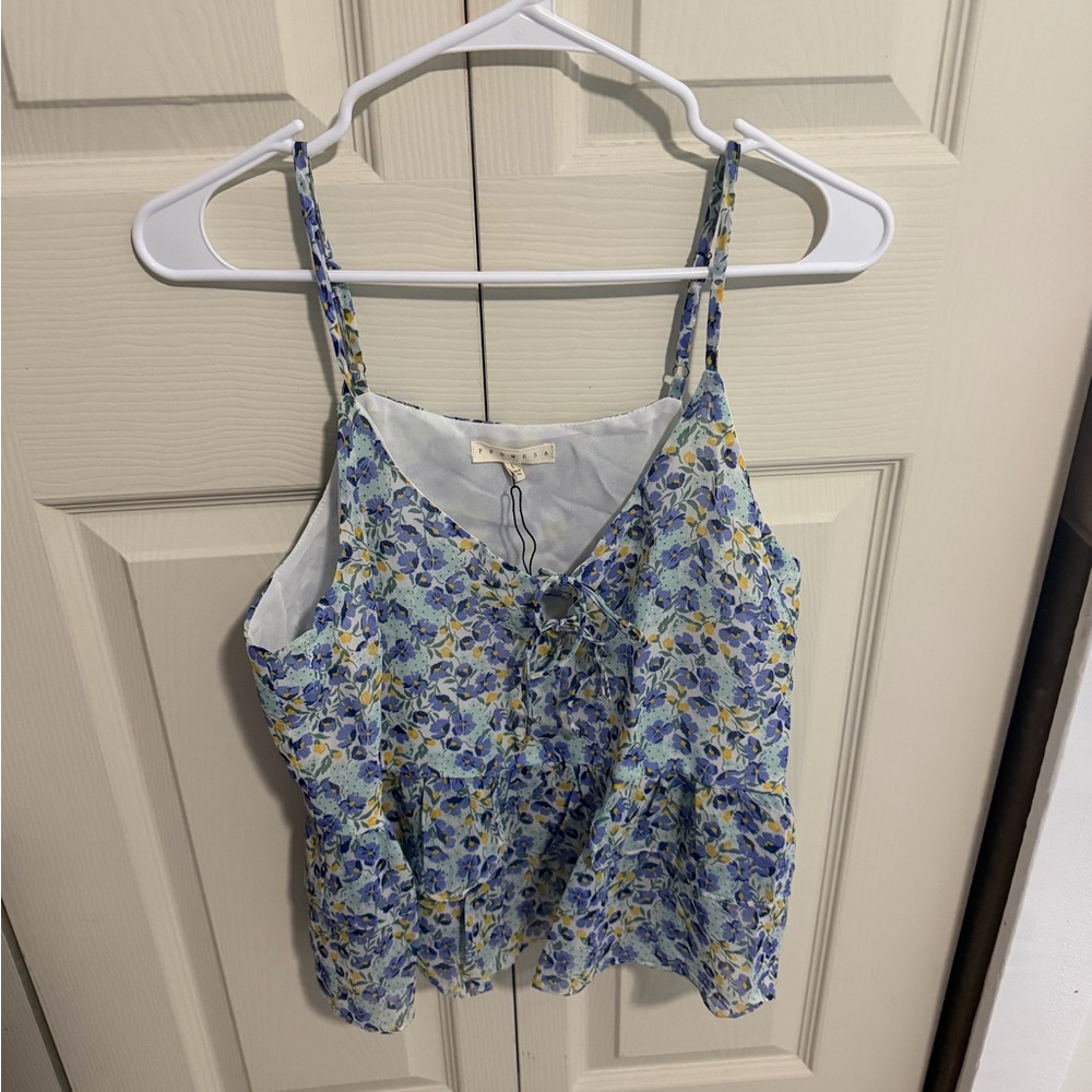 Promesa Light Blue Floral Spaghetti Strap Tank